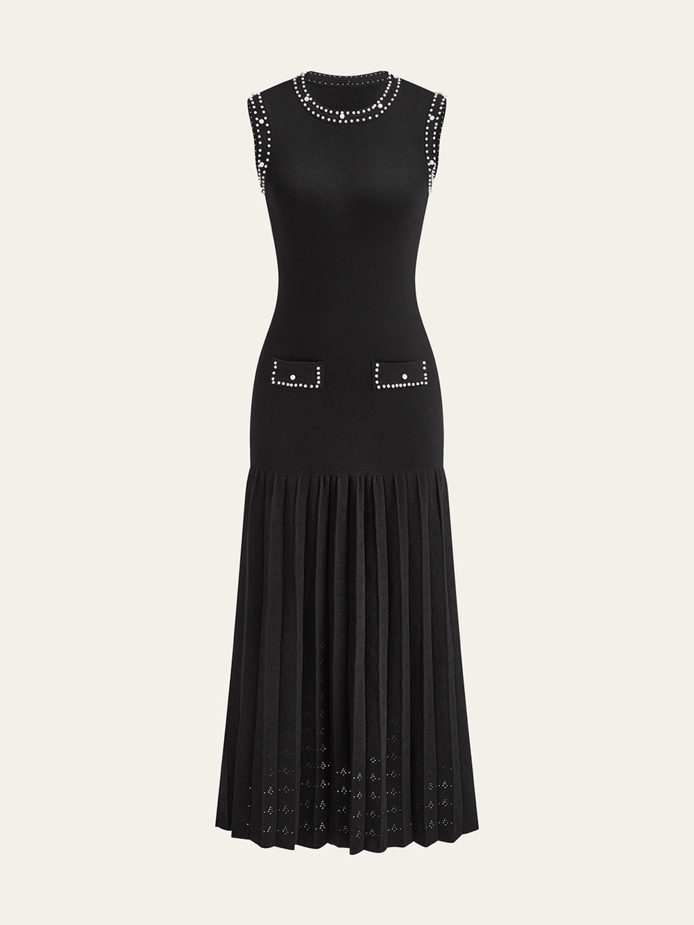NWT Pearl Trimmed Knit Midi Dress
